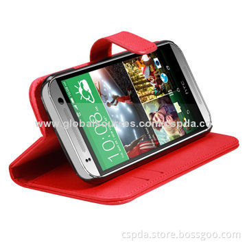 Wallet Design Back Stand PU Leather Mobile Phone Case for HTC One M8 Mini, with Card Slots and Clasp